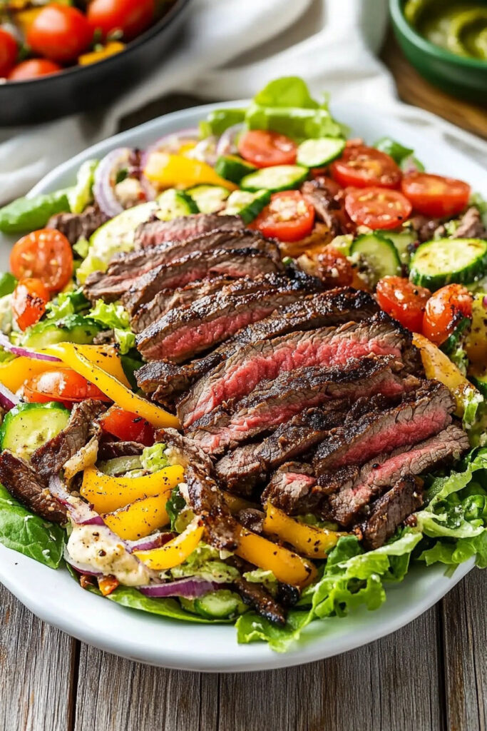 Assembling the Fajita Salad with Steak