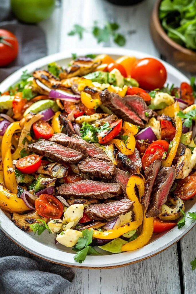 Dressing and Serving Fajita Salad with Steak