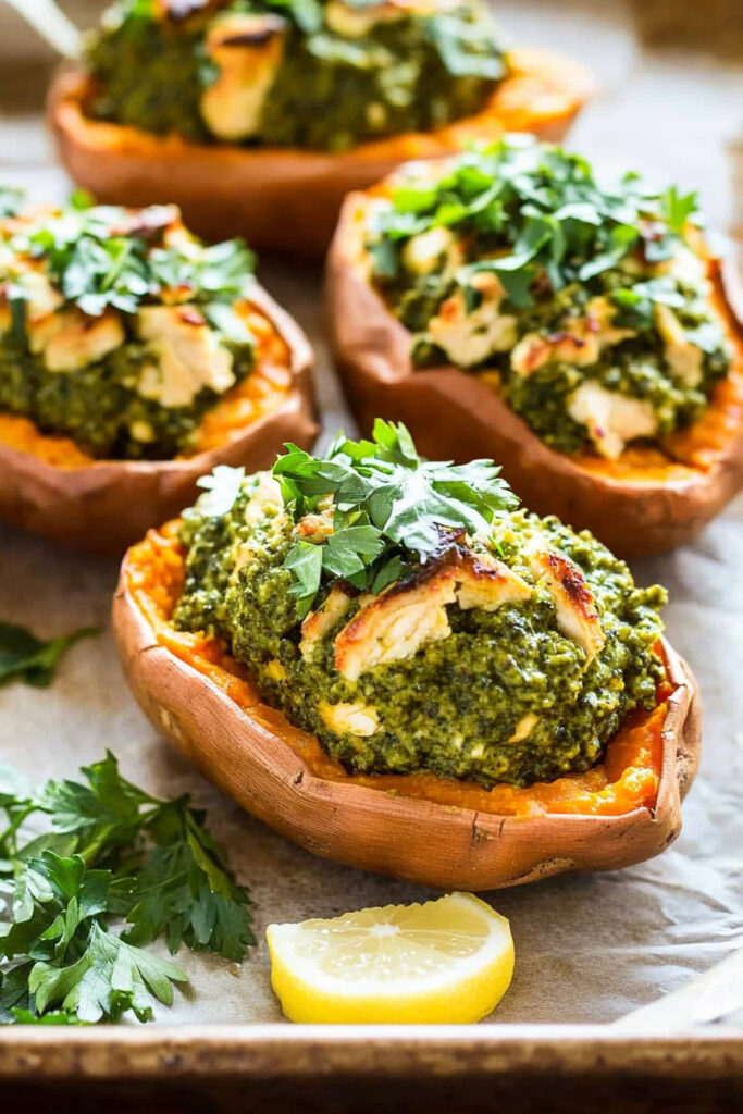 How To Make Chicken Pesto Stuffed Sweet Potatoes