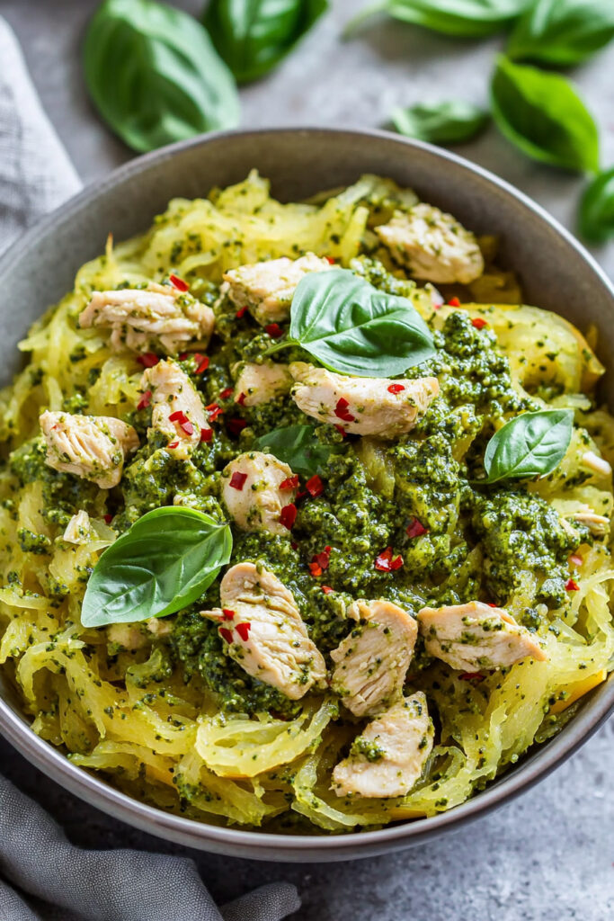 How to Make Chicken Pesto Spaghetti Squash