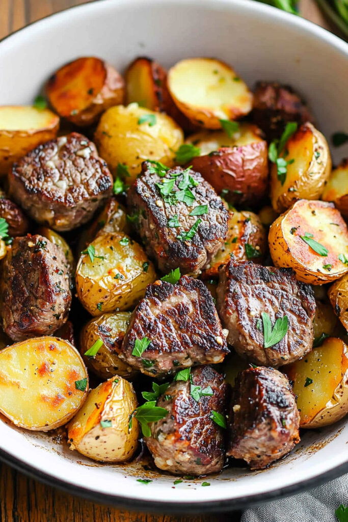 Garlic Butter Steak Bites and Potatoes Recipe