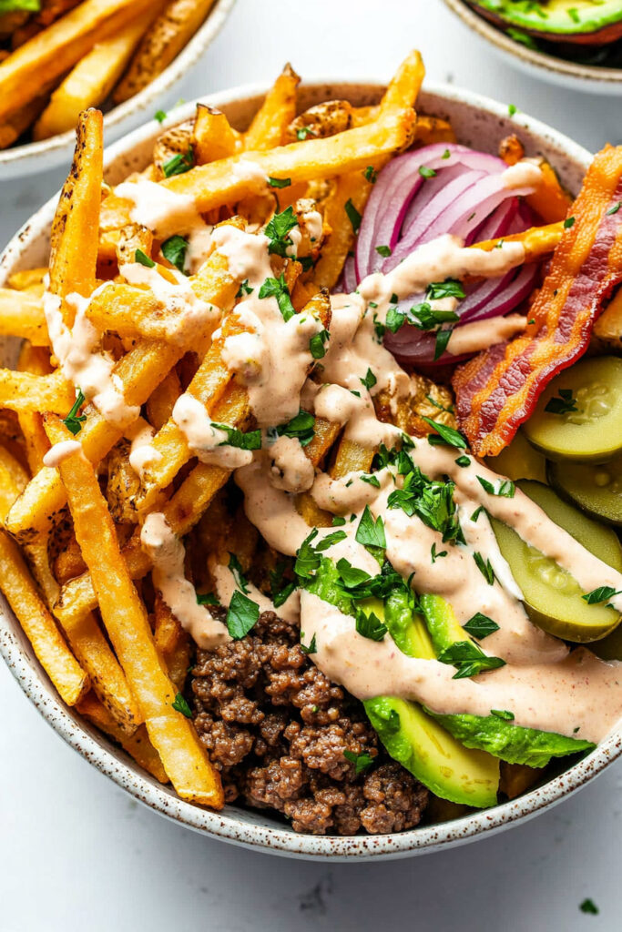 Paleo Burger Bowls with Fries