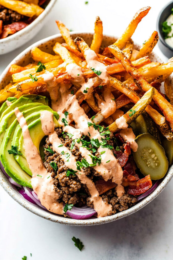 Paleo Burger Bowls with Fries