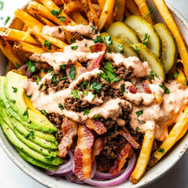 Serving Tips Paleo Burger Bowls with Fries