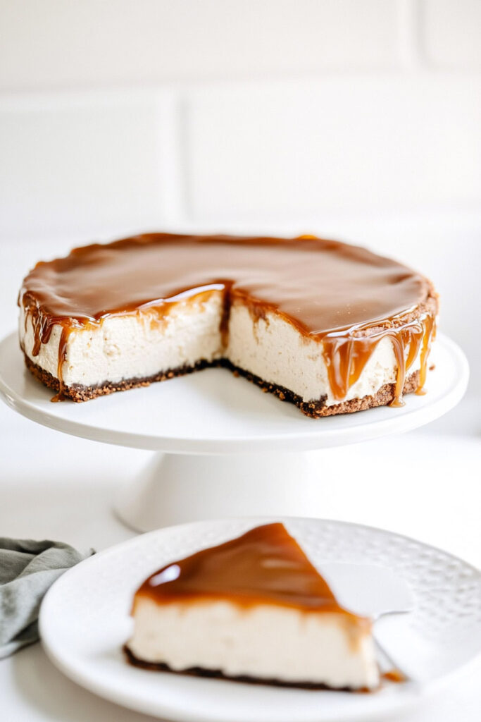 Serving the Paleo Caramel Cheesecake