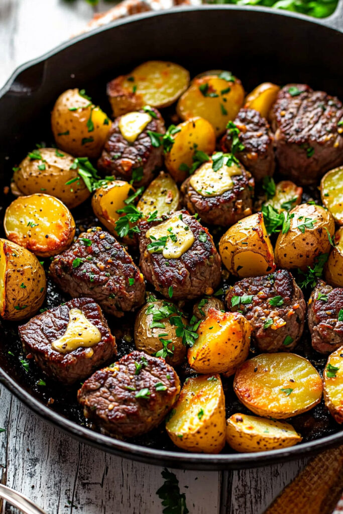 Storing Garlic Butter Steak Bites and Potatoes