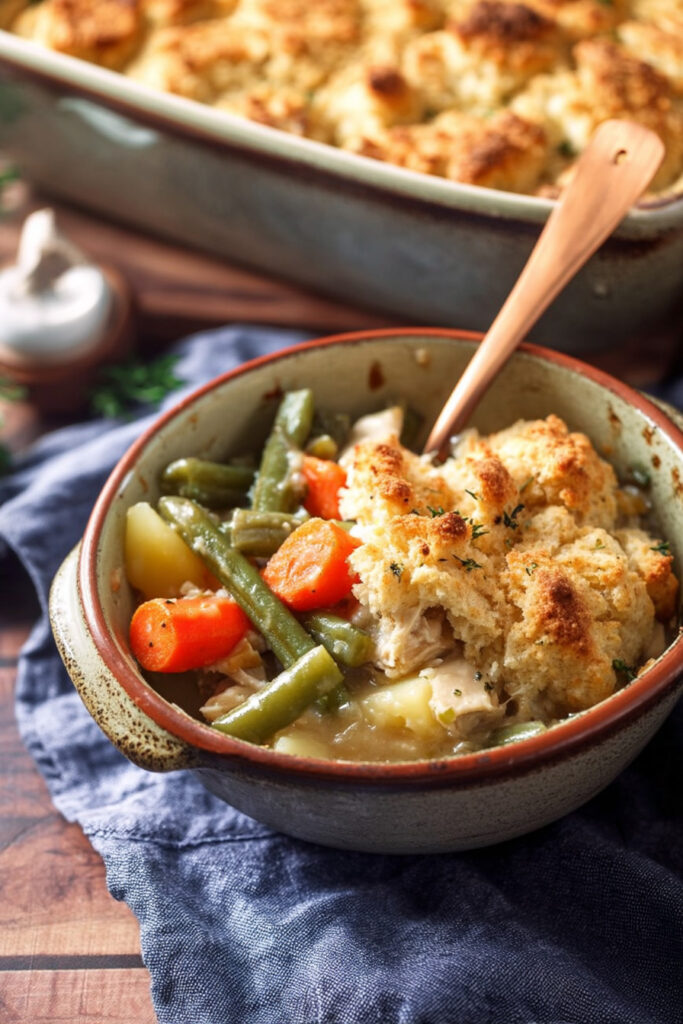 Serving Chicken Pot Pie Casserole
