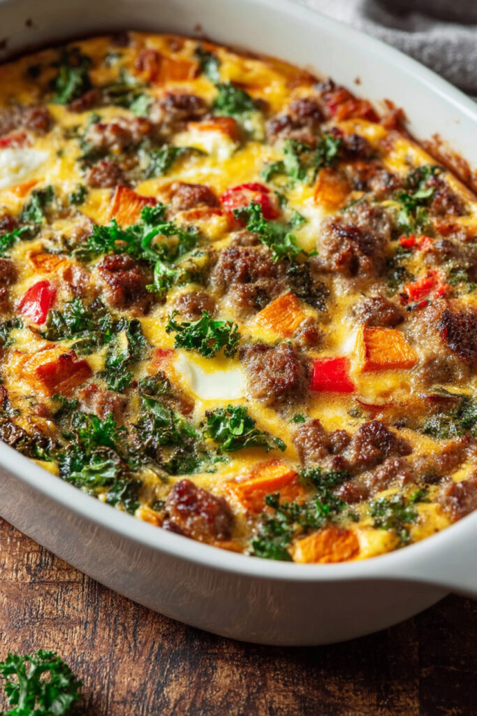 Serving Sweet Potato Sausage Breakfast Casserole